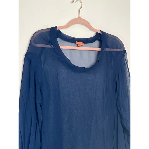 Chan Luu Sheer Navy Blue Long Sleeve Coverup Handmade in India Size L - Picture 2 of 9
